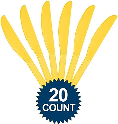 Yellow Sunshine Plastic Heavy Weight Knives (20 Count) - Premium Disposable Plastic Cutlery, Perfect for Home Use and All Kinds of Occasions...